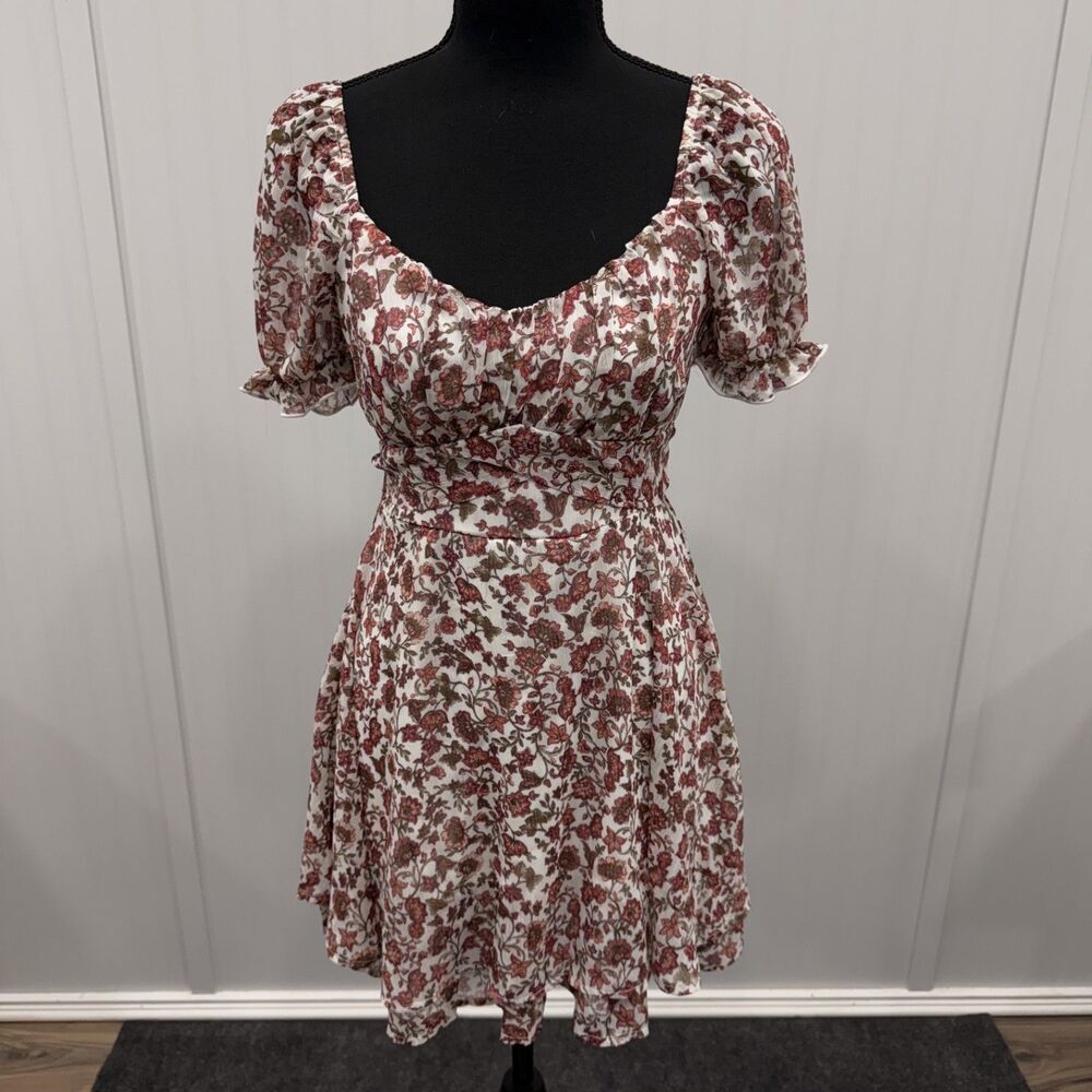 Thirty/Thirty LA Women’s Medium White/Red Floral A-Line Mini Belted Dress